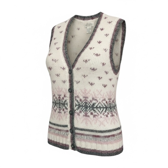 St. John's Bay Jackets & Blazers - St. John's Bay Sweater Vest XL Cream Pink Fair Isle Knit Button Front V-Neck